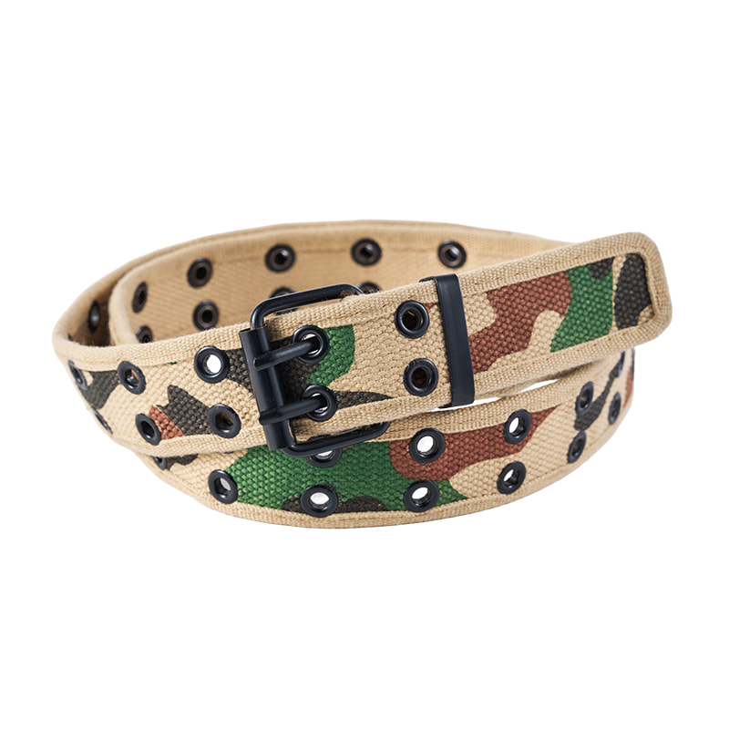 Cinturón de camuflaje con estampado de algodón y ojales dobles