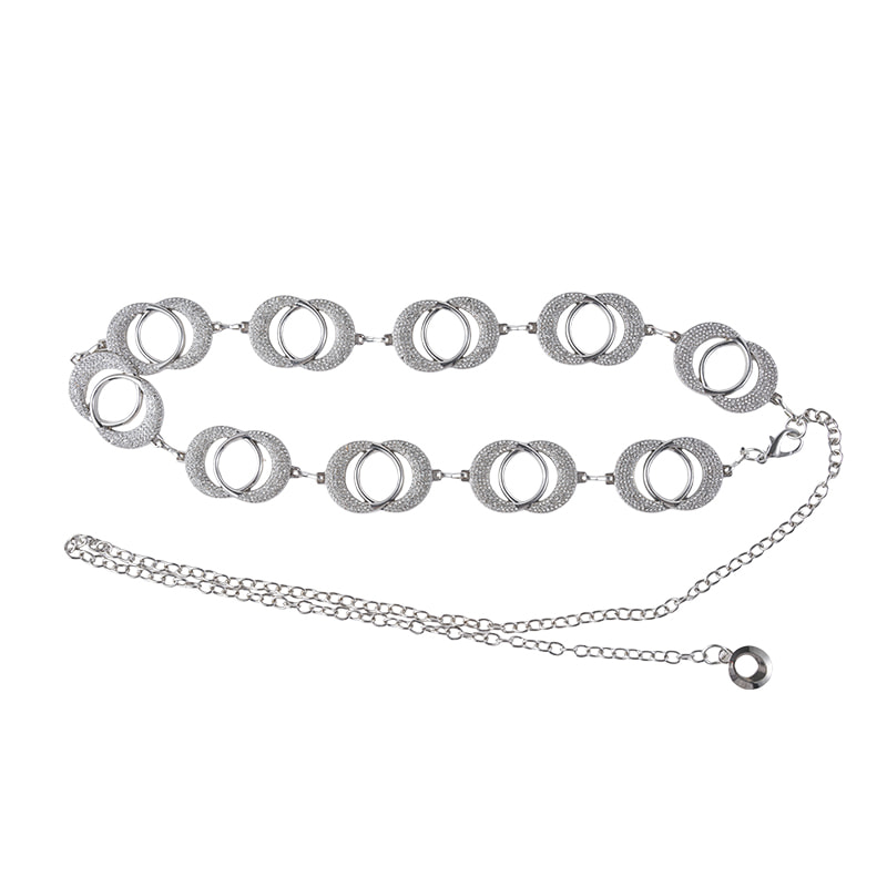 Cinturón de cadenas de diamantes de imitación plateados