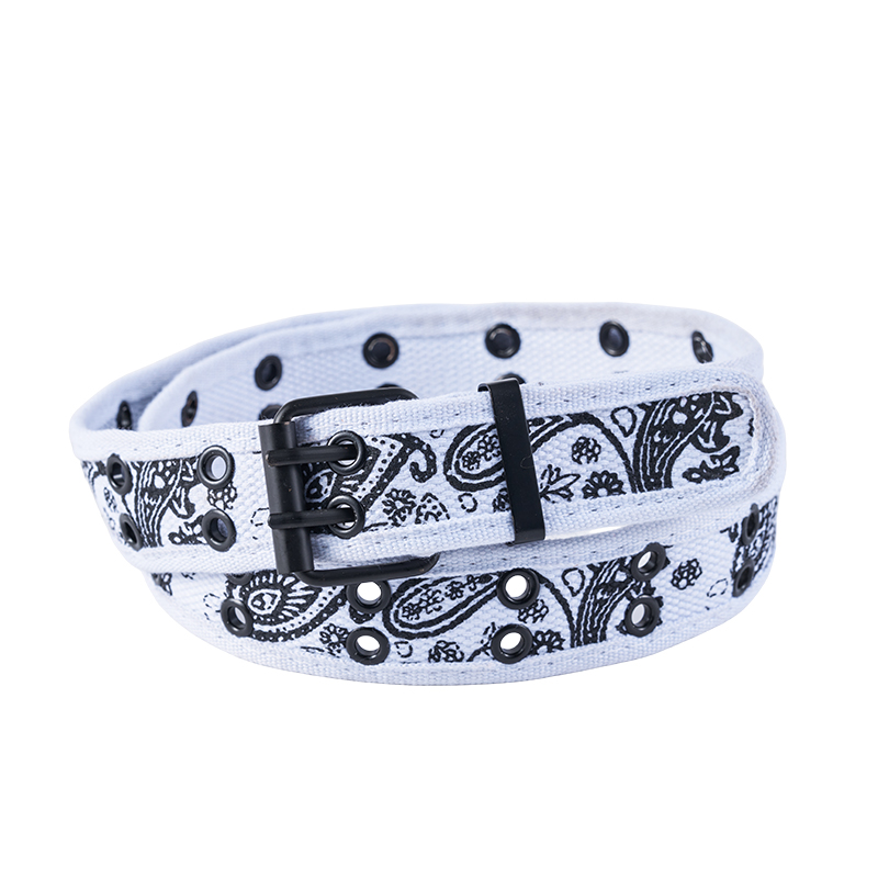 Cinturón tejido de lona con dos agujeros y diseño de cachemira blanco Cinturón tejido de lona con dos agujeros y diseño de cachemira blanco