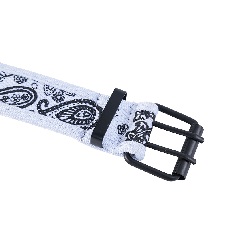 Cinturón tejido de lona con dos agujeros y diseño de cachemira blanco