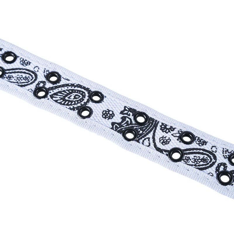 Cinturón tejido de lona con dos agujeros y diseño de cachemira blanco