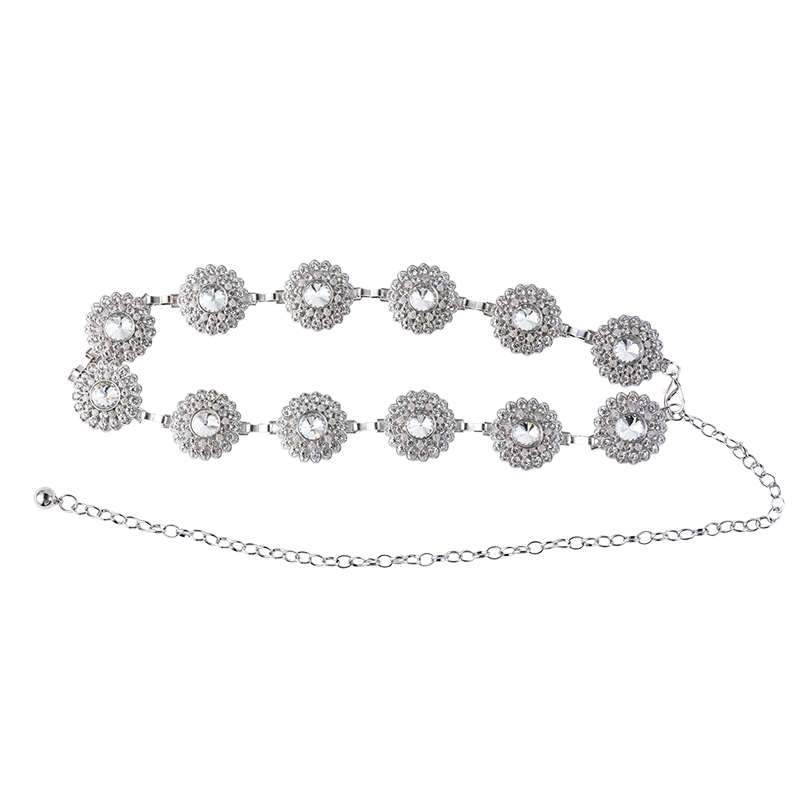 Cinturón de cadena de cintura floral con diamantes de imitación de lujo Cinturón de cadena de cintura floral con diamantes de imitación de lujo