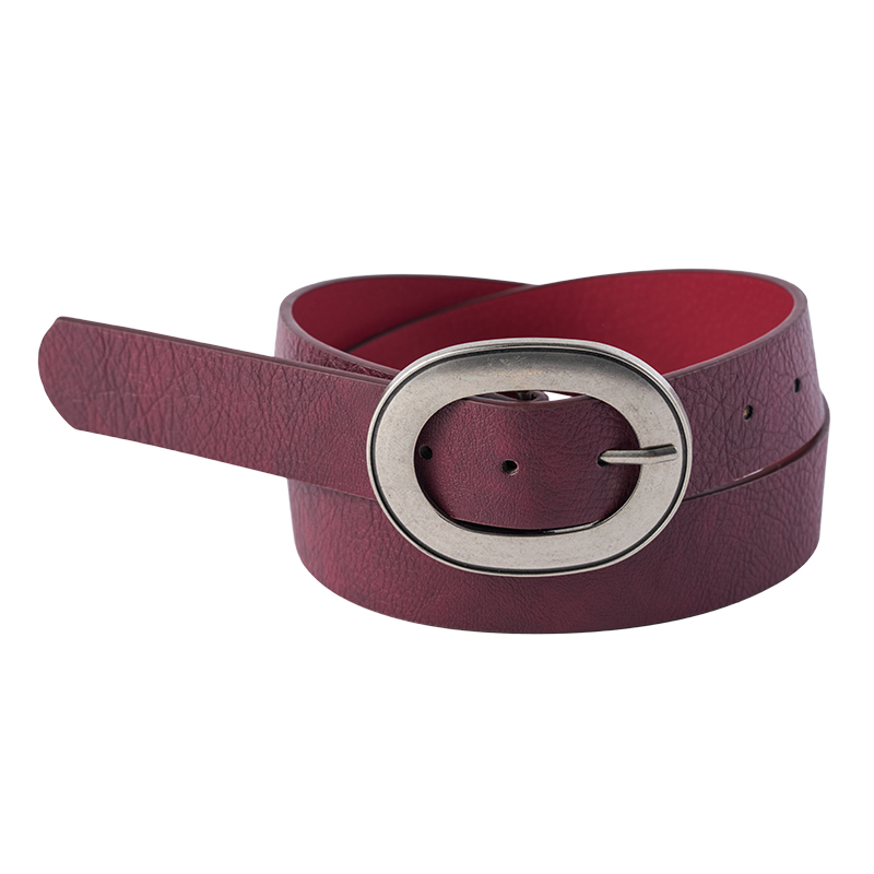 Cinturón de piel con hebilla ovalada roja para mujer