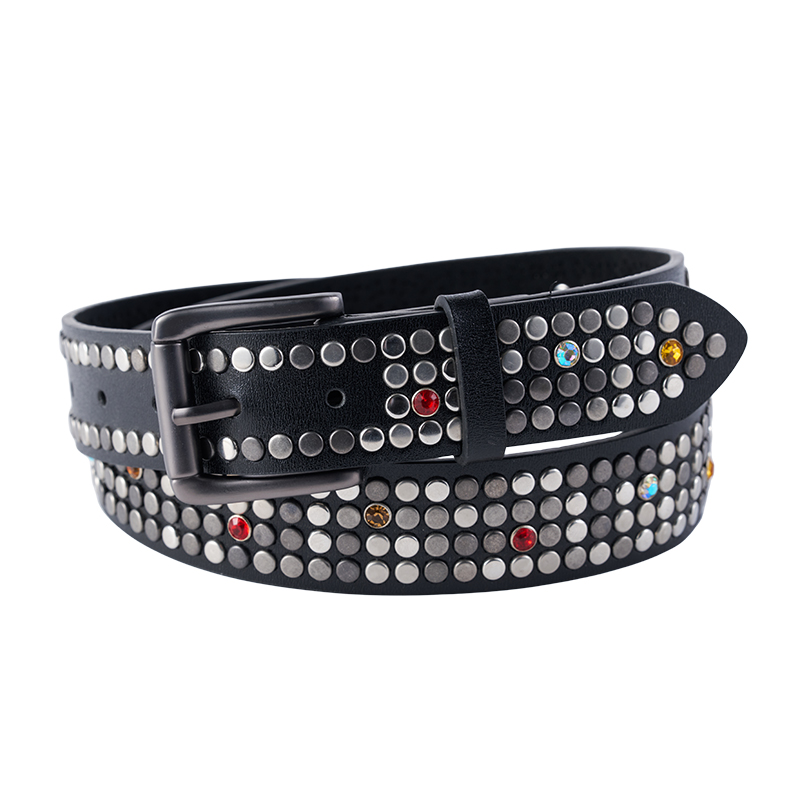 Cinturón punk con tachuelas occidentales de diamantes de imitación