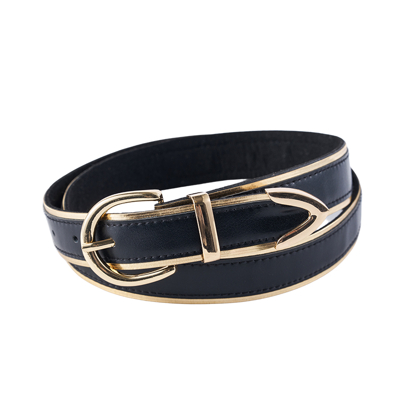 Cinturón de PU negro con borde dorado Cinturón de PU negro con borde dorado