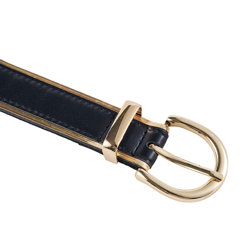Cinturón de PU negro con borde dorado